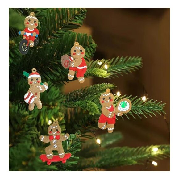 Set Of 12 Gingerbread Man Mini Ornaments Sports Theme Plastic Mini Tree Holiday - Picture 5 of 5